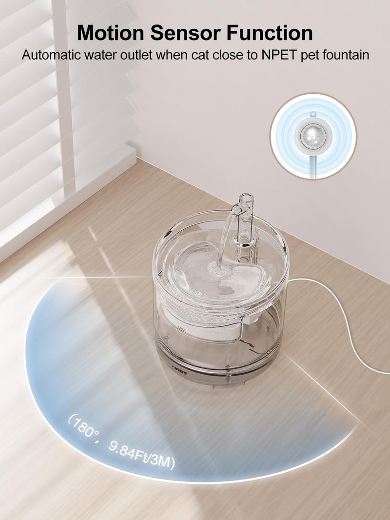 NPET Cat Drinking Fountain WF050, Brushless Ultra Quiet Pump, 1.5L Pet Fountain with Faucet Outlet, 1 Sensor Switch, 1 Filter - Image 2